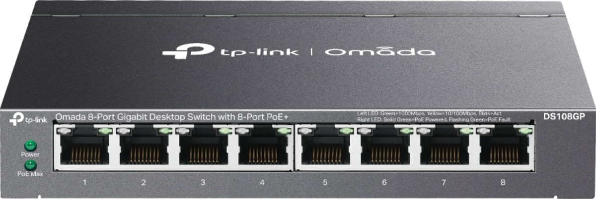 Комутатор/Суич Комутатор TP-Link Omada DS108GP 8-портов PoE+на ниска цена с бърза доставка - BestPC.BG