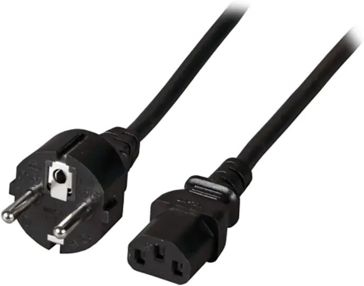 Захранващ кабел Schuko CEE7-7 180° - C13 180°, 10A, черенна ниска цена с бърза доставка - BestPC.BG