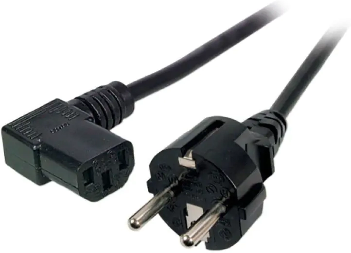 Захранващ кабел Schuko CEE7-7 180° - C13 90°, 10A, черенна ниска цена с бърза доставка - BestPC.BG