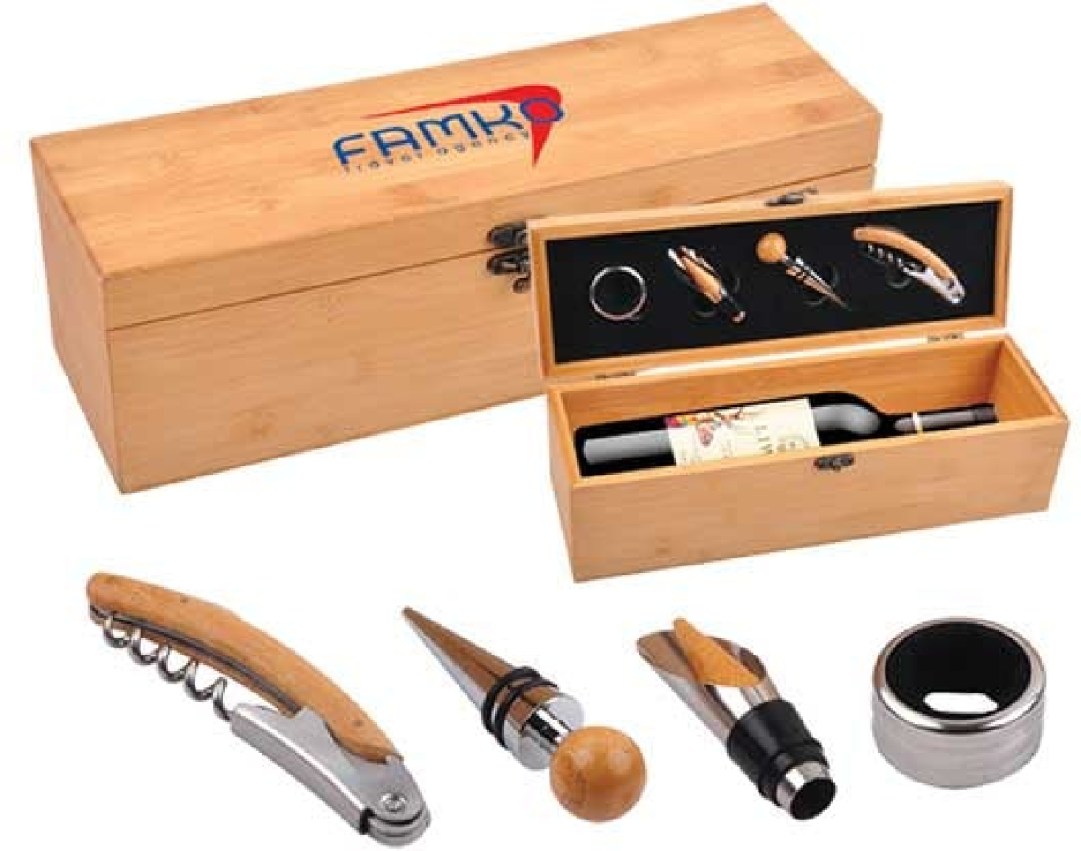 Vela Кутия за бутилка вино, с аксесоари, дървенана ниска цена с бърза доставка - BestPC.BG