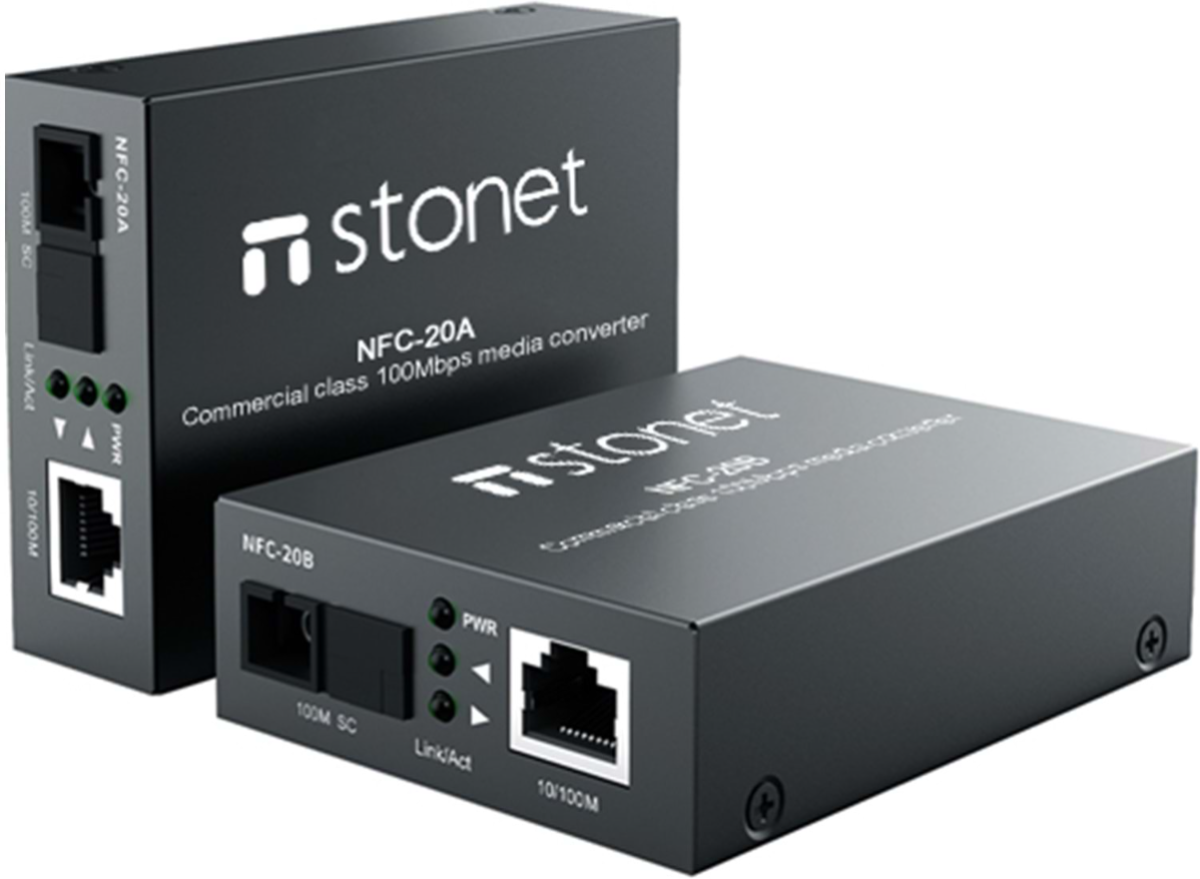 Медия конвертор Stonet NFC-20B, 10-100Mbps RJ45 към 100Mbps SM SC влакно, 20кмна ниска цена с бърза доставка - BestPC.BG