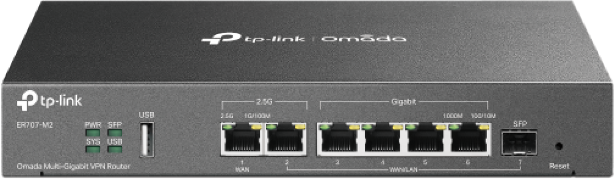 Рутер/Маршрутизатор TP-Link ER707-M2, 2x 2.5G WAN, 4x GbE WAN-LAN, 1x SFP, 1x USB2.0, 12V, 128MB NANDна ниска цена с бърза доставка - BestPC.BG