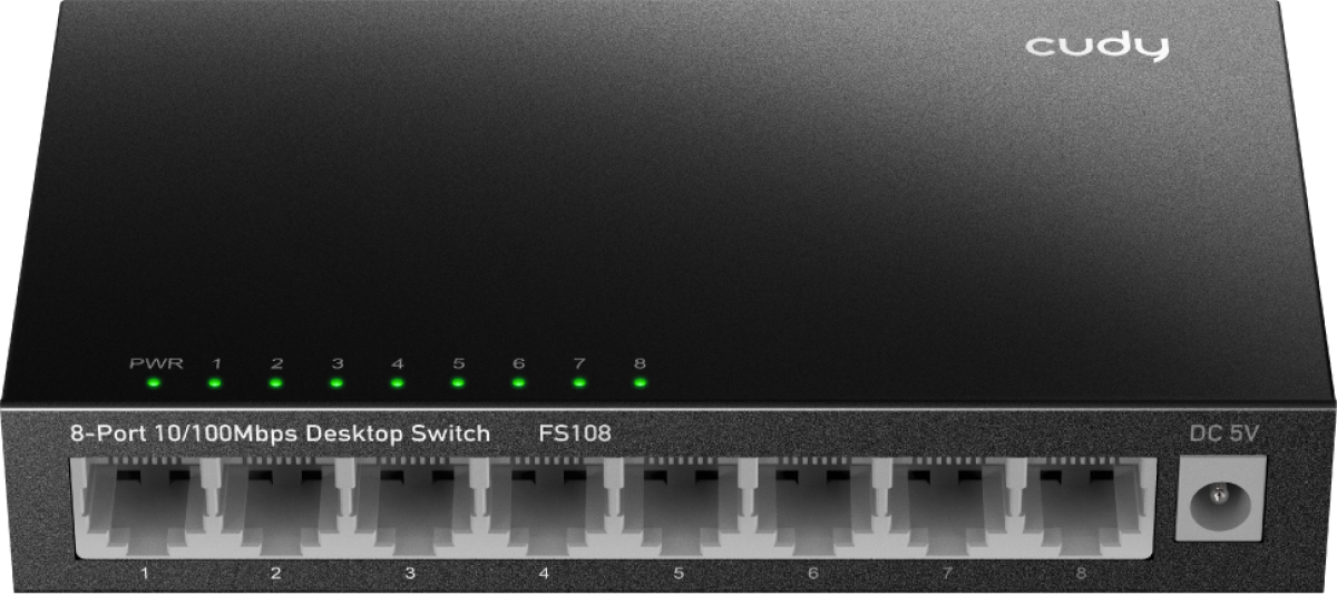 Комутатор/Суич Суич Cudy FS108, 8-портов 10-100 Mbps RJ 45, Метален корпус, Черенна ниска цена с бърза доставка - BestPC.BG