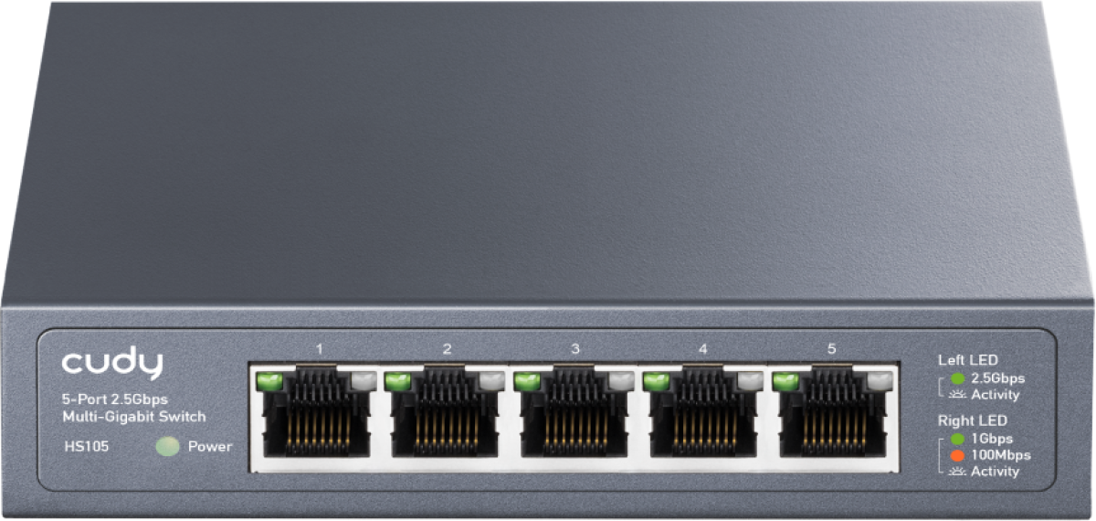 Комутатор/Суич Суич Cudy HS105, 5x2.5G портов Gigabit Ethernet (RJ45), Метален корпусна ниска цена с бърза доставка - BestPC.BG