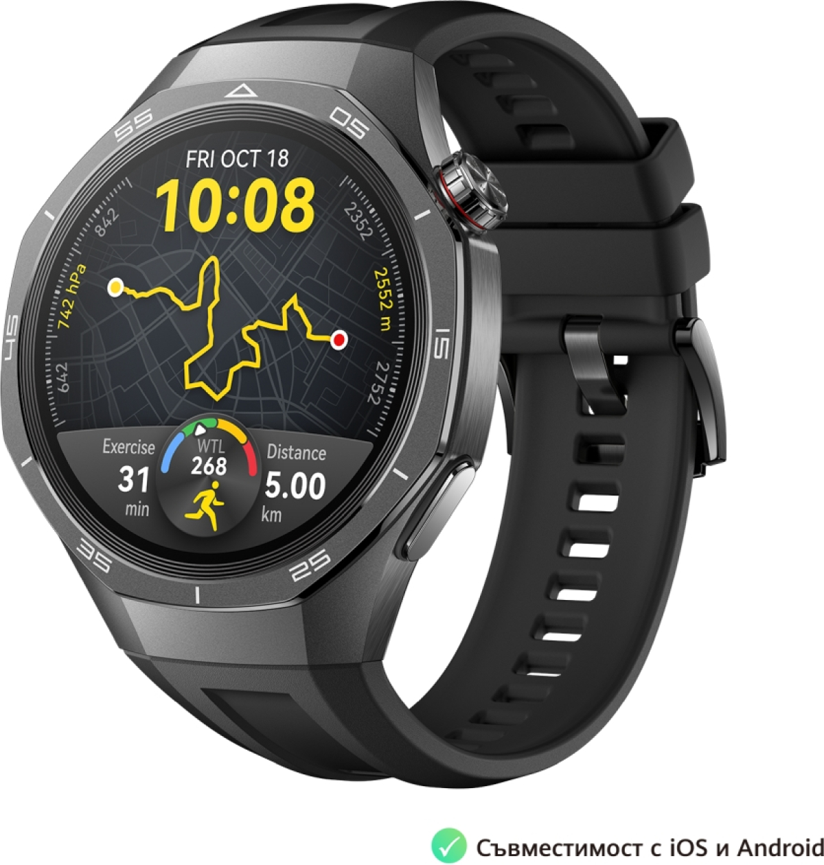 Смарт часовник Huawei Watch GT5 Pro Vili-B29F, 1.43", Amoled, 466x466, PPI 326, BT5.2, BLE-BR-EDR, Черенна ниска цена с бърза доставка - BestPC.BG