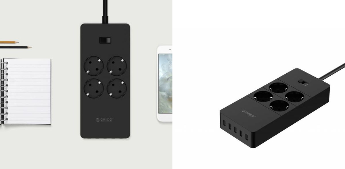 Контакт Разклонител 220V ORICO 4 гнезда, 5USB - черен, висококачественна ниска цена с бърза доставка - BestPC.BG