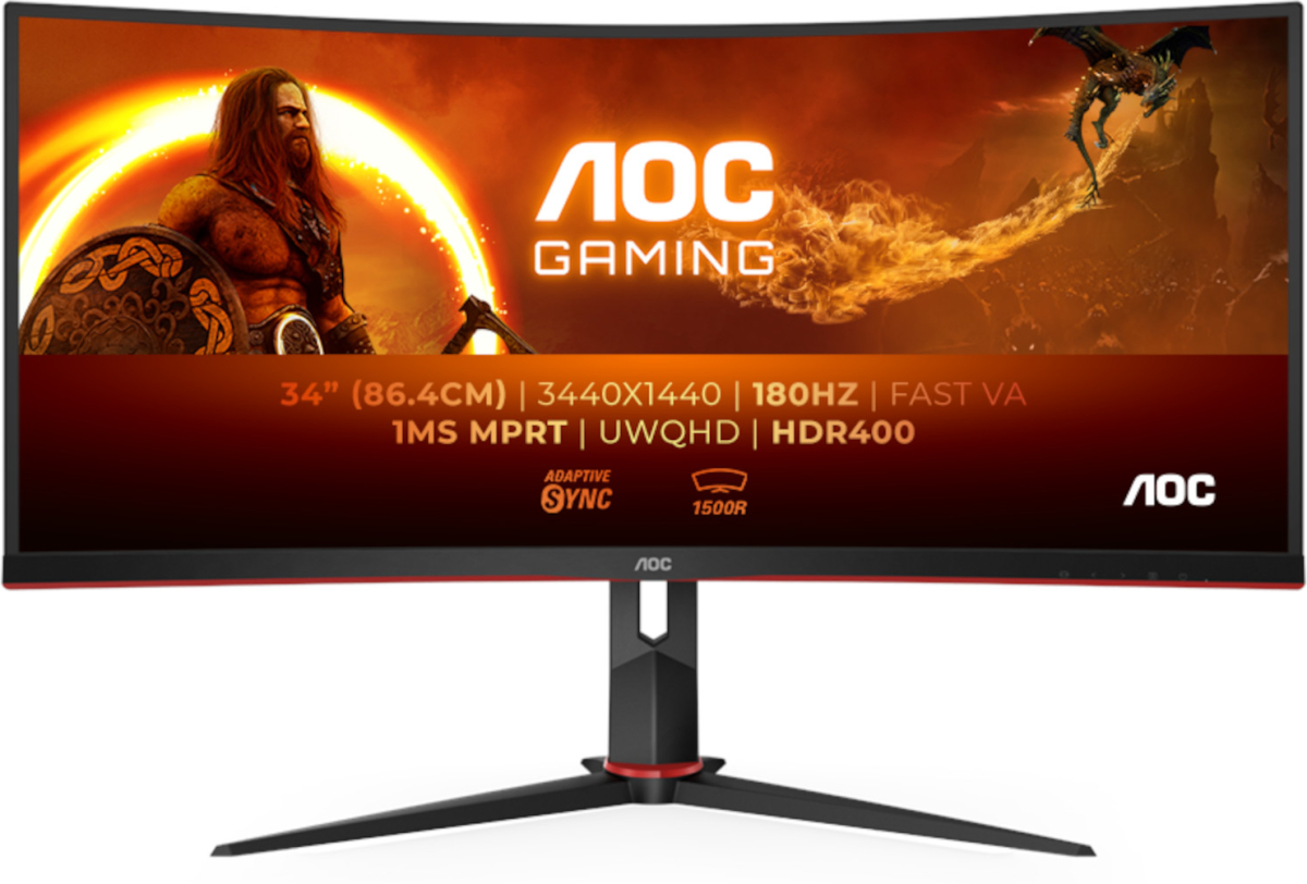 Монитор AOC CU34G2XP/BK, 34" Curved 1500R VA, WLED, 3440x1440 180Hz, 1ms, 430 cd-m2на ниска цена с бърза доставка - BestPC.BG
