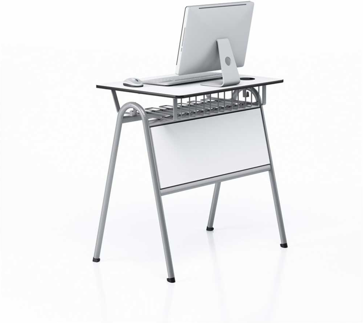 Бюро Компютърна маса RFG Letme, единична, 700 х 500 х 750 mm, HPL, бял плот, сиви метални кракана ниска цена с бърза доставка - BestPC.BG