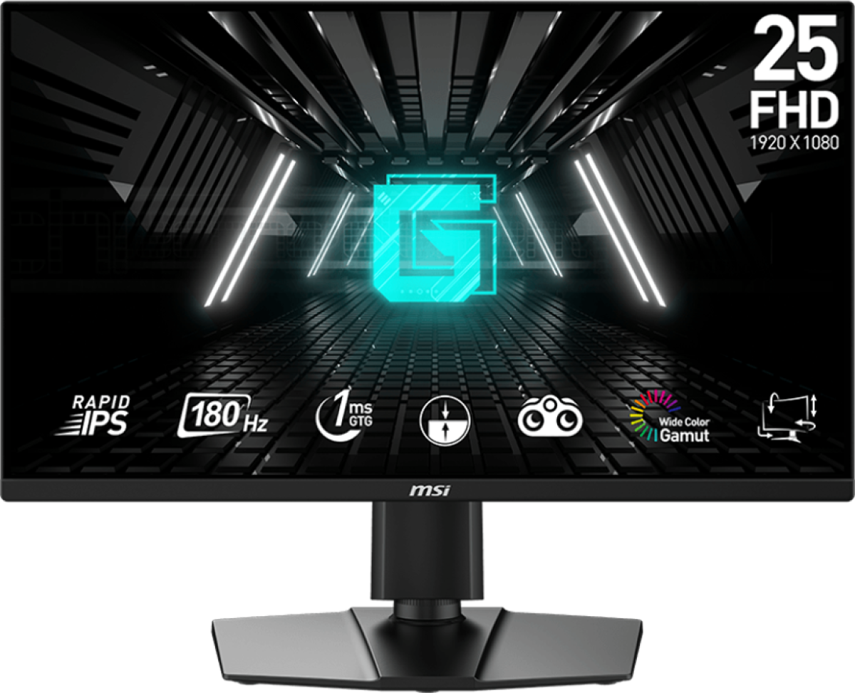 Монитор MSI G255PF E2 Gaming Monitor, 24.5"" 180Hz, FHD (1920x1080) 16:9, Rapid IPS Anti-glare, 1msна ниска цена с бърза доставка - BestPC.BG