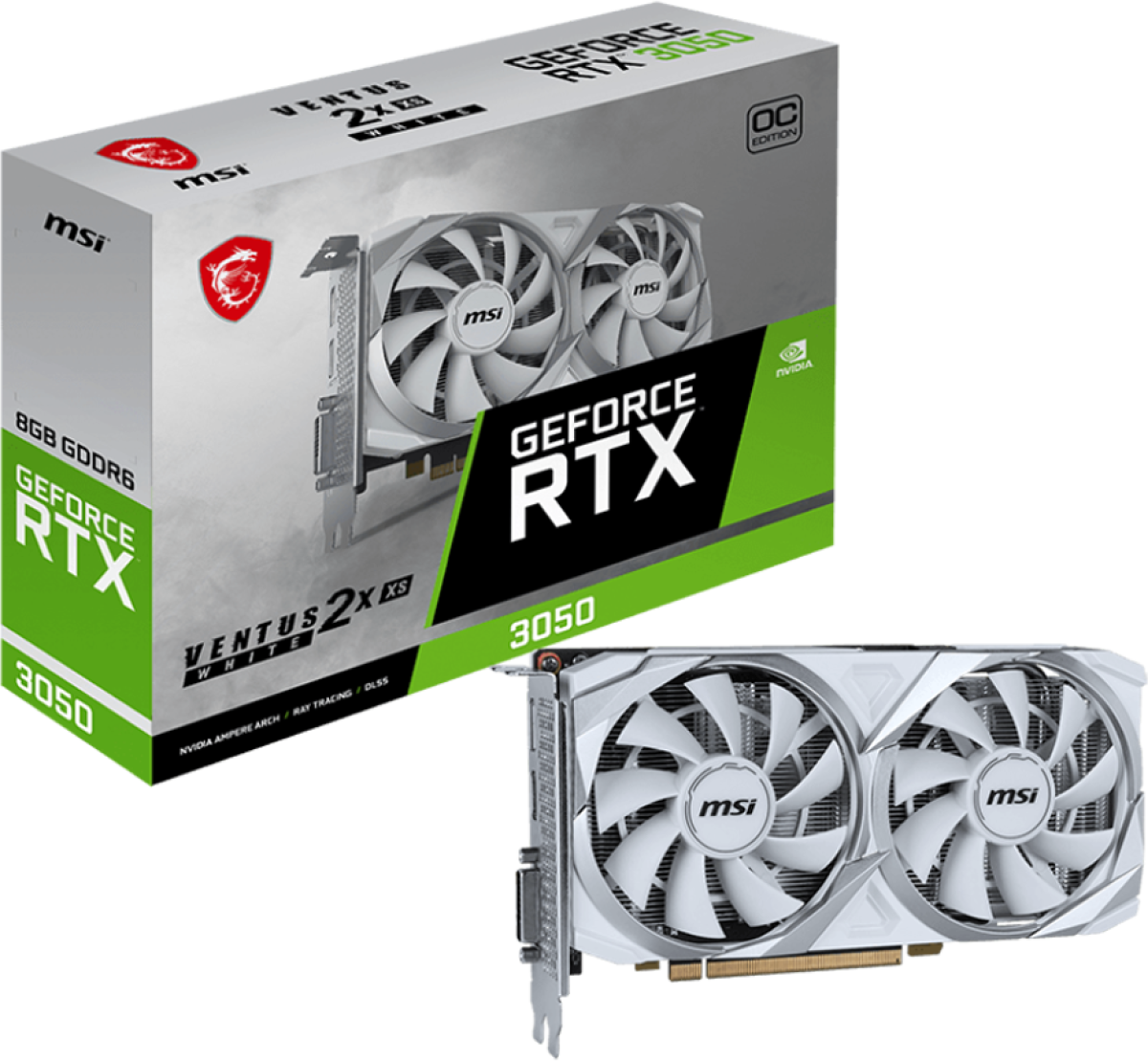 Видеокарта MSI Video Card Nvidia GeForce RTX 3050 VENTUS 2X XS WHITE 8G OC, 8GB GDDR6, 128bitна ниска цена с бърза доставка - BestPC.BG