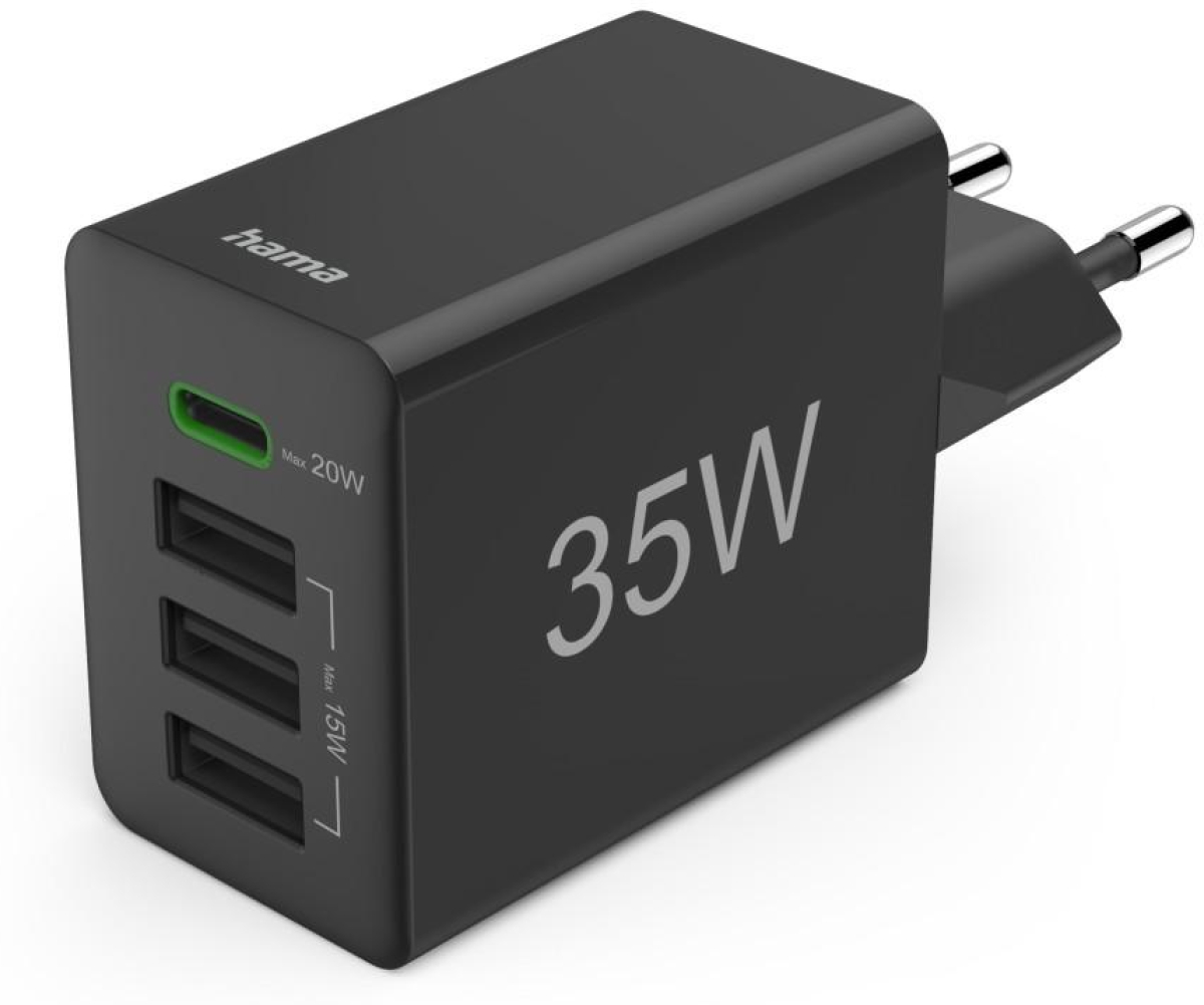 Принадлежност за смартфон HAMA Мини Зарядно 220V 35 W, 1x USB-C PD, 3x USB-A, Чернона ниска цена с бърза доставка - BestPC.BG