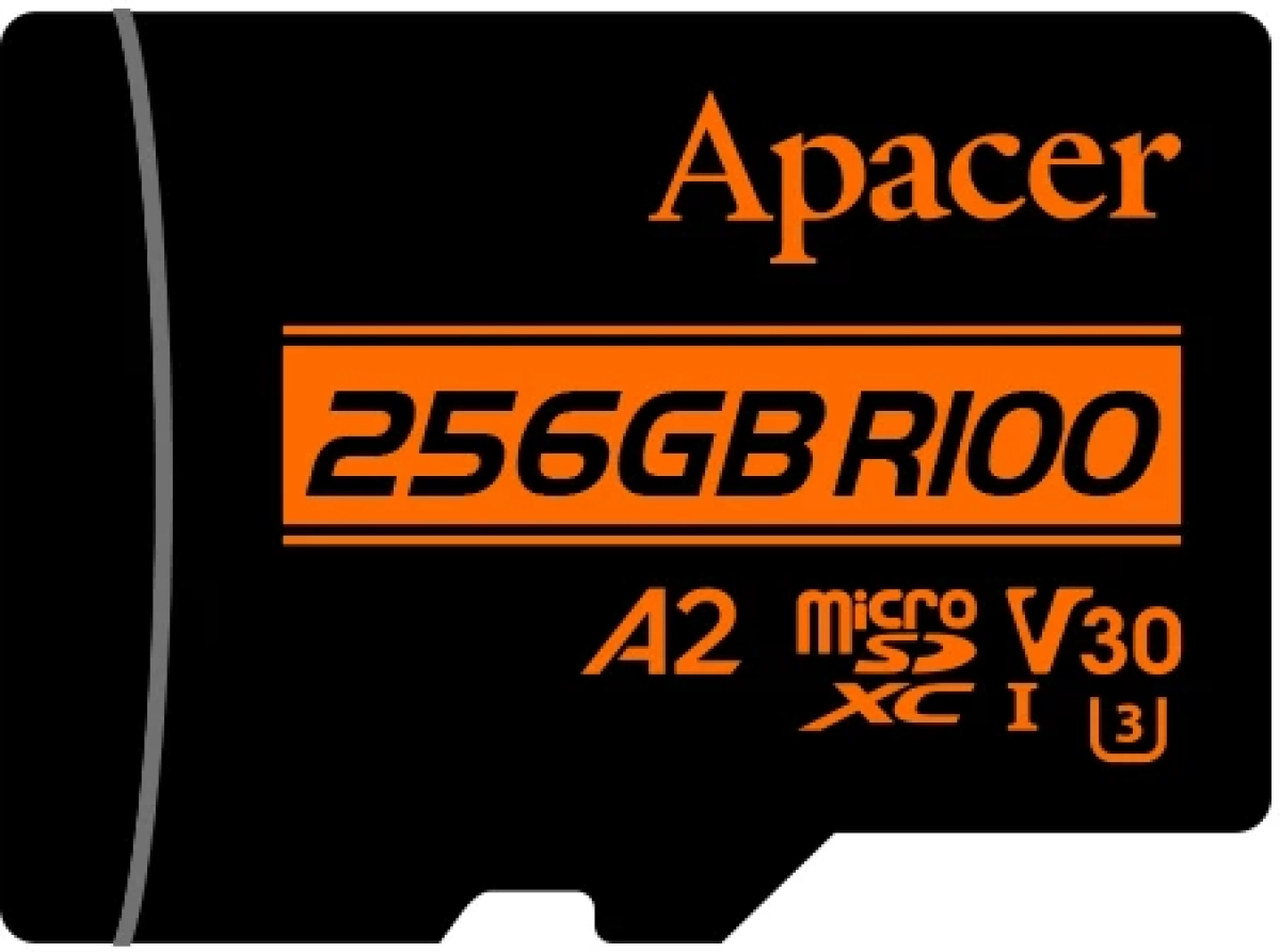Apacer R100, microSDXC, 256GB, UHS-I, U3, V30, A2, Class 10, Черен + Адаптерна ниска цена с бърза доставка - BestPC.BG