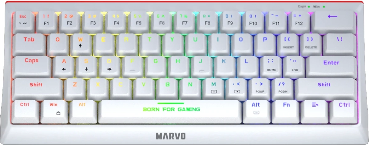 Клавиатура Marvo Hecate 61R, Механична, Геймърска, USB Type-C, RGB, 61 бутона, RED суичове, Бялна ниска цена с бърза доставка - BestPC.BG