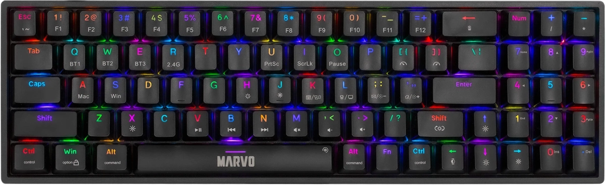 Клавиатура Marvo Shogo 78W, Безжична, Механична, Геймърска, Bluetooth 5.0, RGB, 2.4G, USB Type-C, Черенна ниска цена с бърза доставка - BestPC.BG