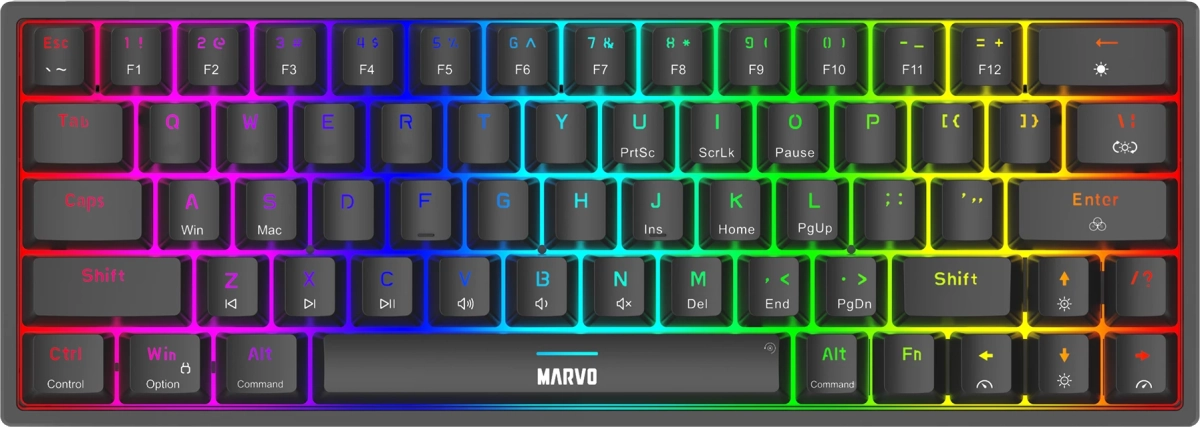 Клавиатура Marvo Shogo 63, Геймърска, Механична, RGB, 160 cm USB Type-C, Черенна ниска цена с бърза доставка - BestPC.BG