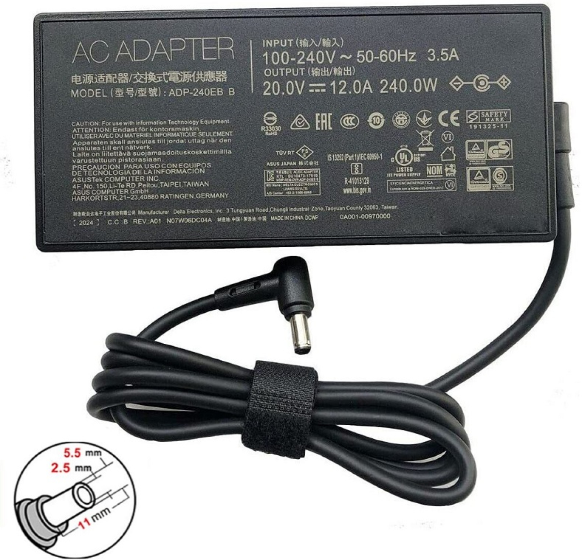 Захранване за лаптоп Asus, 240W, 20V, 12A, 5.5mm 2.5mm, Заместителна ниска цена с бърза доставка - BestPC.BG