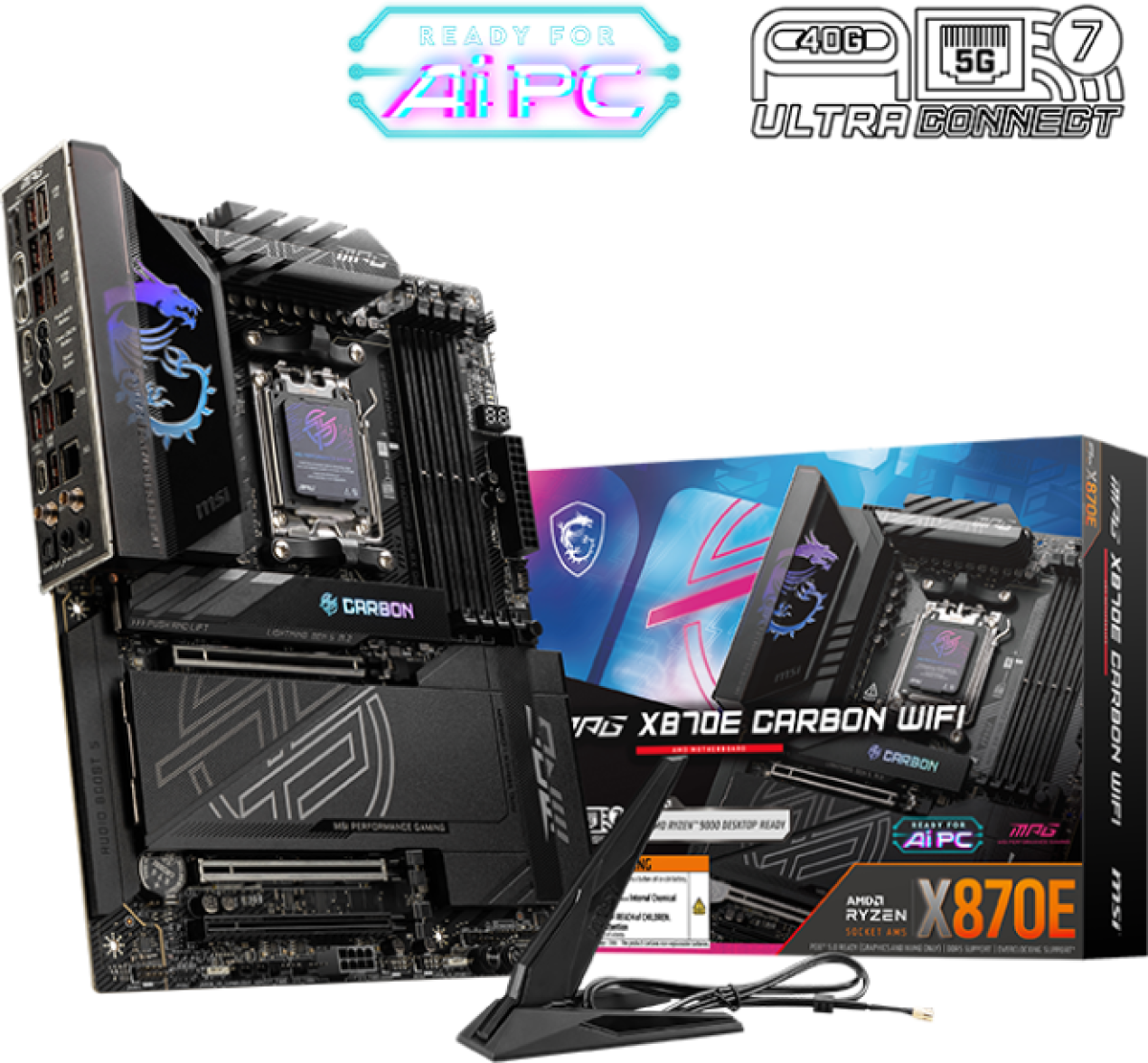 Дънна платка MSI MPG X870E CARBON WIFI, AM5, 4х DDR5, 5000 Mb/s, 802.11be, BT V5.4, АТХна ниска цена с бърза доставка - BestPC.BG