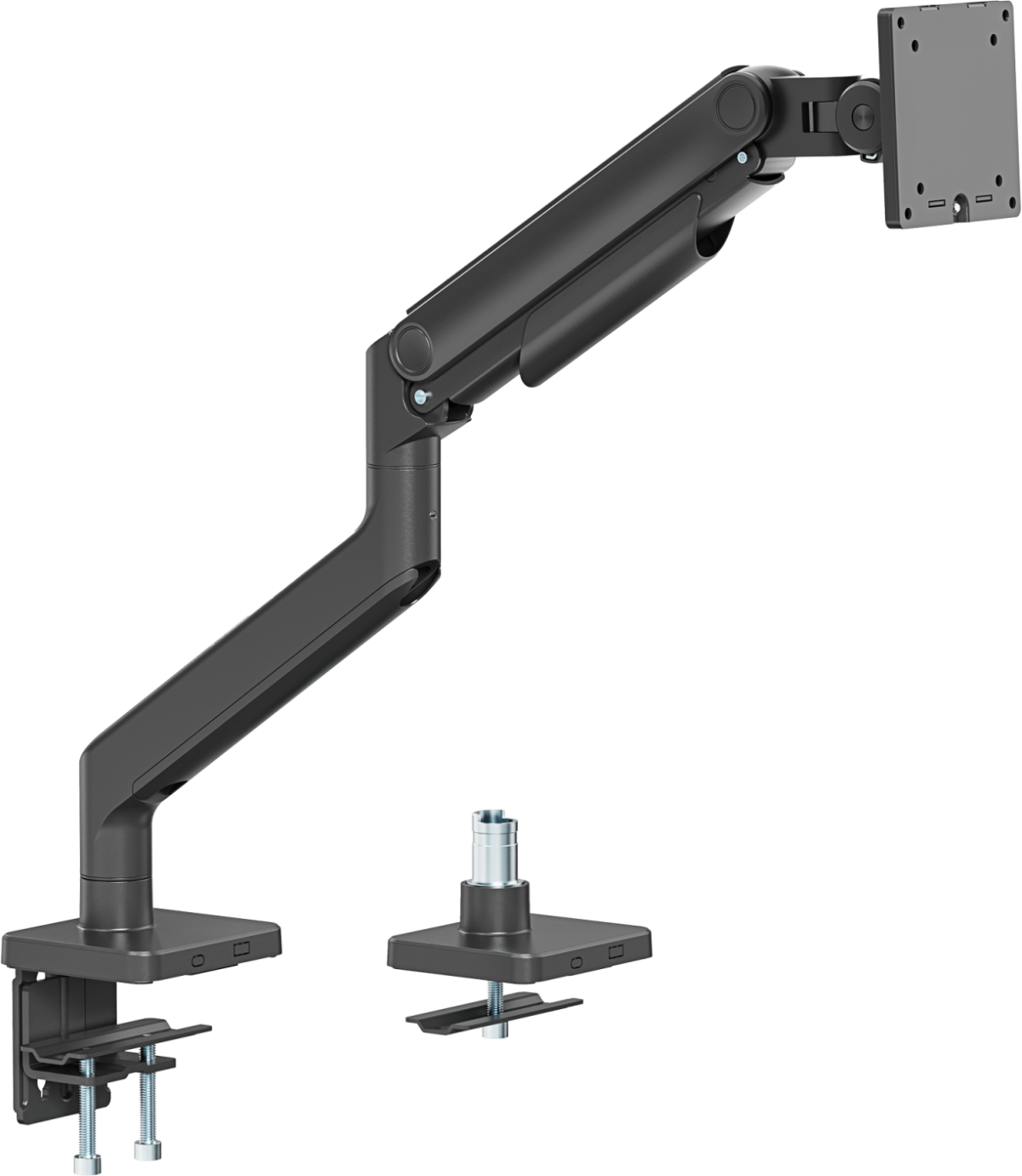 SBOX LCD-C49 : Стойка за плот, за монитор LCD 17-49“, газов амортисьор, Черенна ниска цена с бърза доставка - BestPC.BG