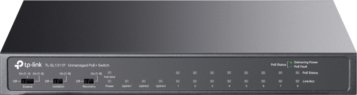 Комутатор/Суич TP-Link TL-SL1311P, 8-портов 10-100Mbps + 3-портов гигабитов настолен комутаторна ниска цена с бърза доставка - BestPC.BG