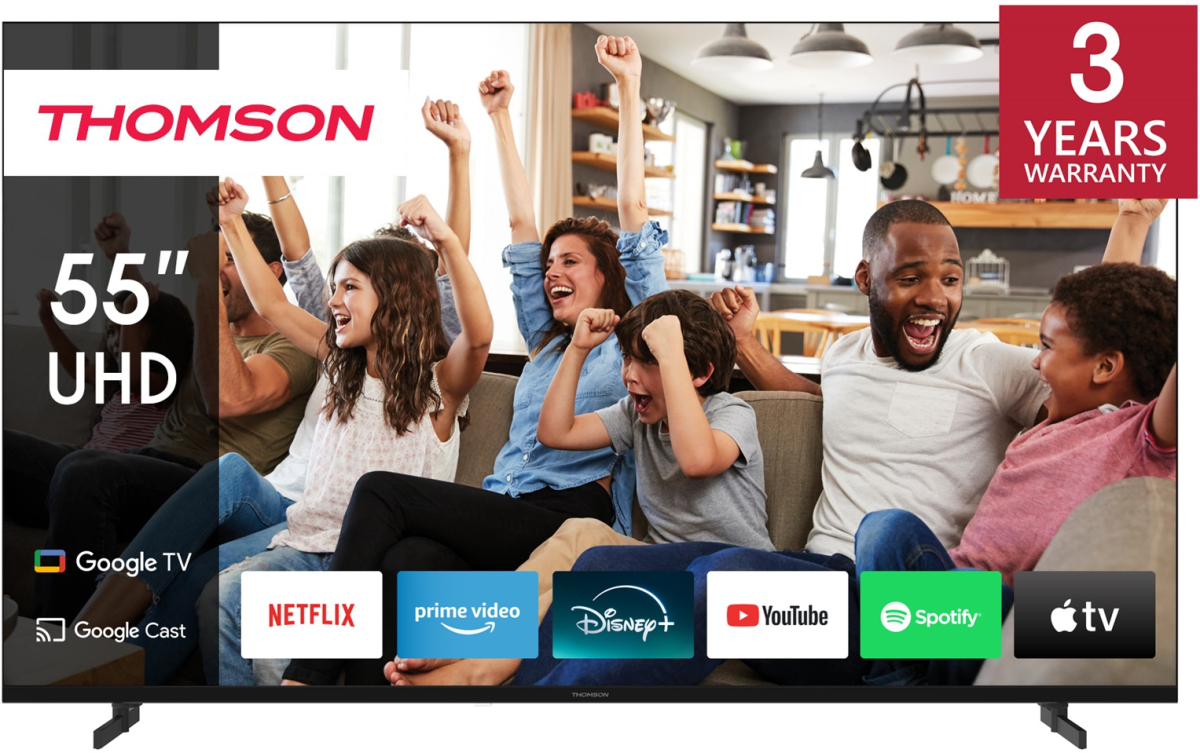 Телевизор Thomson 55UG4S14, 55" 3840 x 2160 4K, DLED, 60 Hz, 2x 10 W, HDMI, Google TV OS, Черенна ниска цена с бърза доставка - BestPC.BG