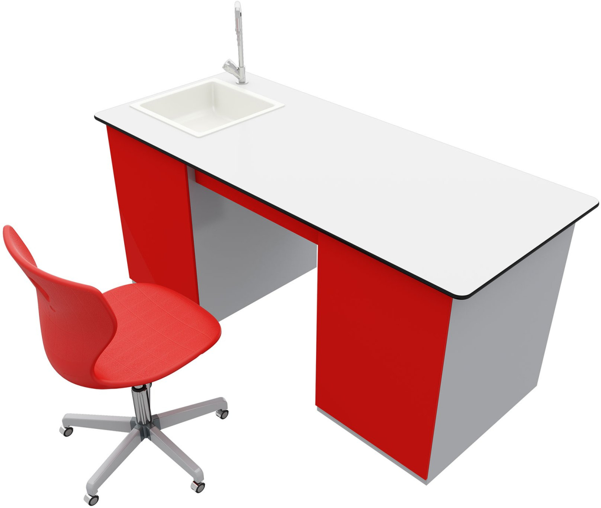 Бюро Учителска маса RFG, лабораторна, 160 х 70 х 75 cm, HPL плот, метални крака, червено-бялана ниска цена с бърза доставка - BestPC.BG