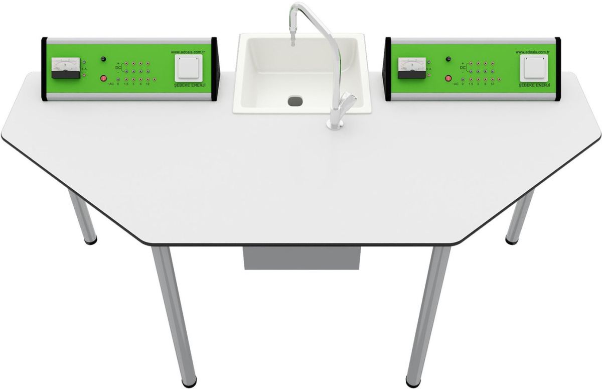 Бюро Лабораторна маса по химия и биология RFG Quin, над VII клас, 170 х 70 х 75 cm, HPL плот, метални крака, зелено-бялана ниска цена с бърза доставка - BestPC.BG