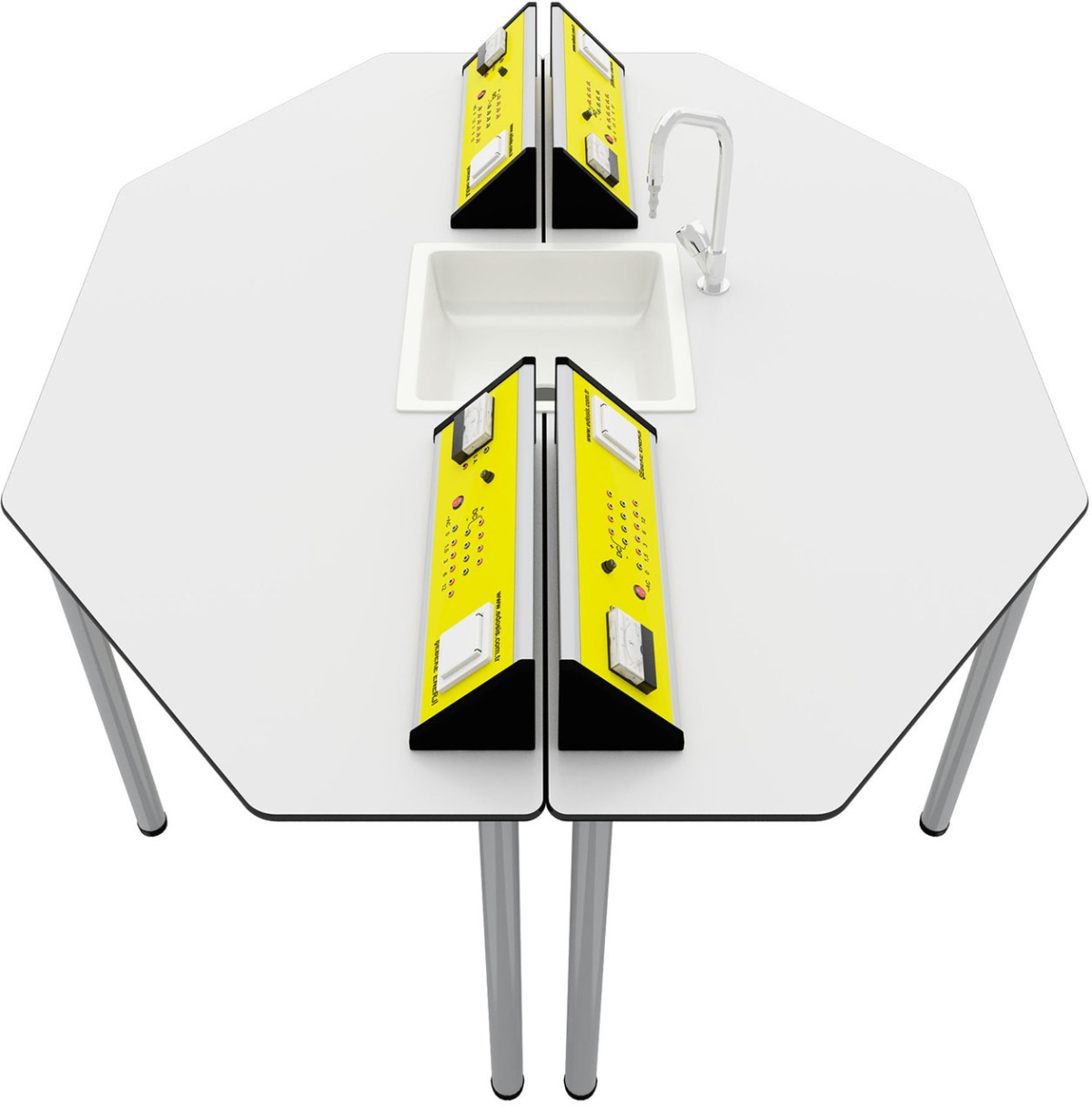 Бюро RFG Ученическа маса Hexa, лабораторна, над VII клас, 170 х 140 х 75 cm, Жълт-бялна ниска цена с бърза доставка - BestPC.BG