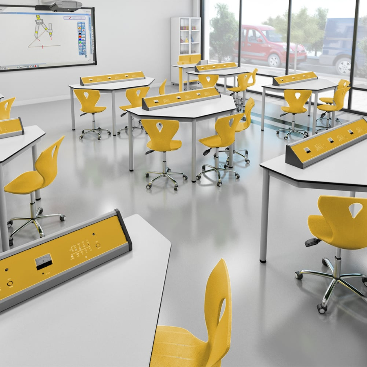 Бюро RFG Кабинет по физика Quin, над VII клас, за 24 ученика, Бял-жълтна ниска цена с бърза доставка - BestPC.BG