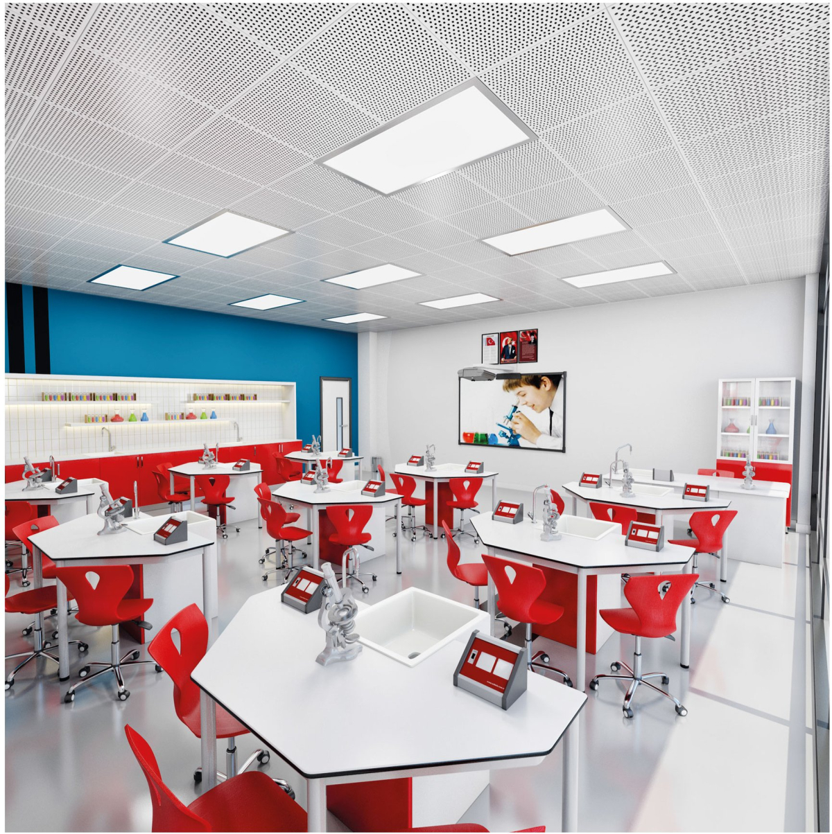 Бюро RFG Кабинет за научна лаборатория Quin, за 24 ученика, Бял-червенна ниска цена с бърза доставка - BestPC.BG