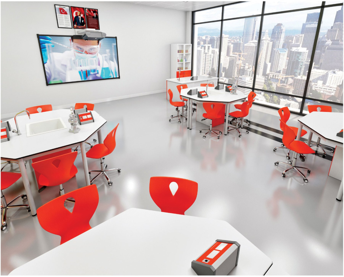 Бюро RFG Кабинет по химия и биология Hexa, над VII клас, за 24 ученика, Бял-червенна ниска цена с бърза доставка - BestPC.BG