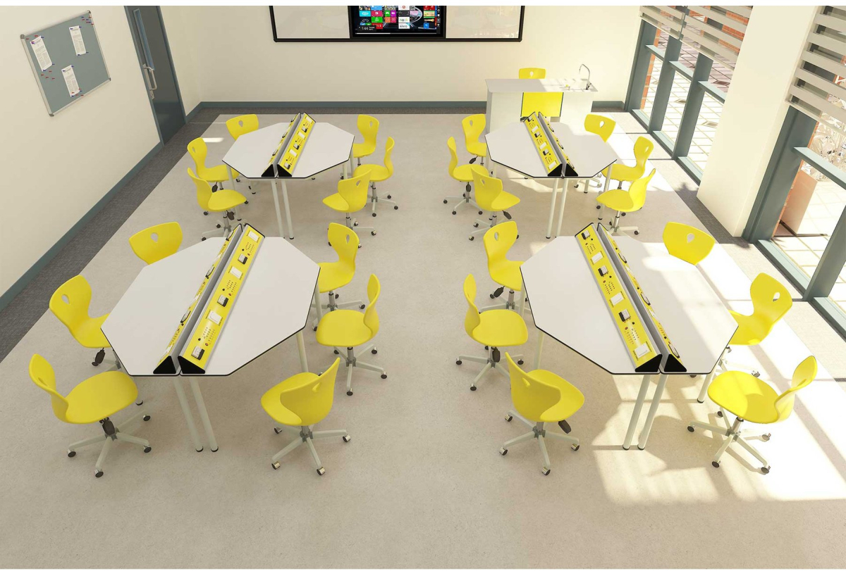 Бюро RFG Кабинет по физика Hexa, над VII клас, за 24 ученика, Бял-жълтна ниска цена с бърза доставка - BestPC.BG