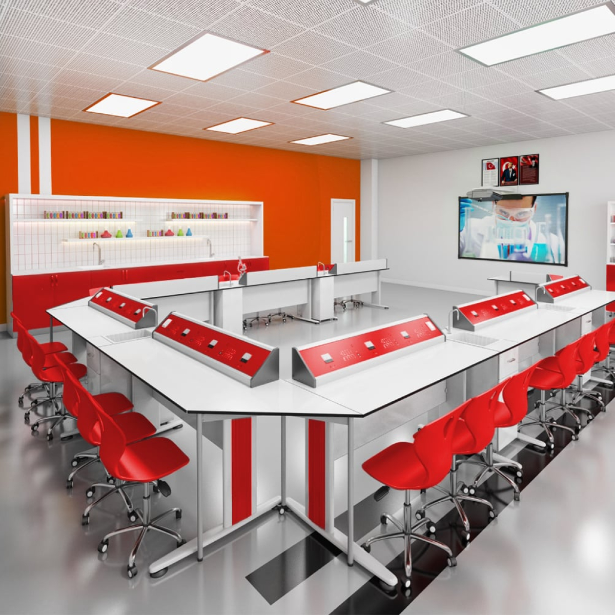 Бюро RFG Кабинет по химия и биология Flat, над VII клас, за 24 ученика, Бял-червенна ниска цена с бърза доставка - BestPC.BG