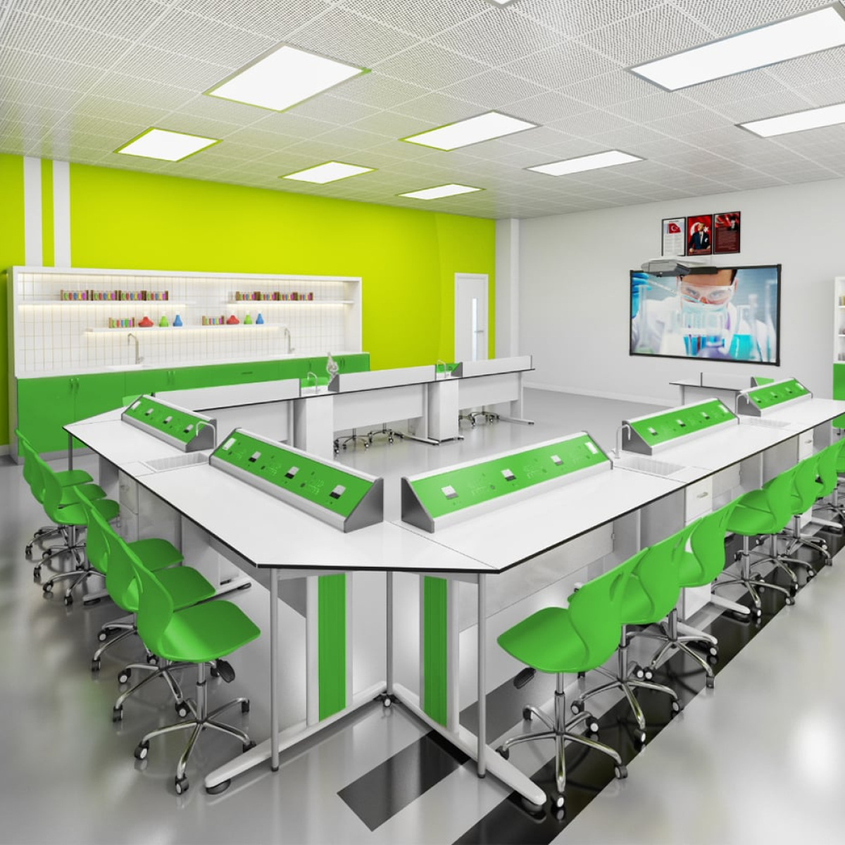 Бюро RFG Кабинет по химия и биология Flat, над VII клас, за 24 ученика, Бял-зеленна ниска цена с бърза доставка - BestPC.BG