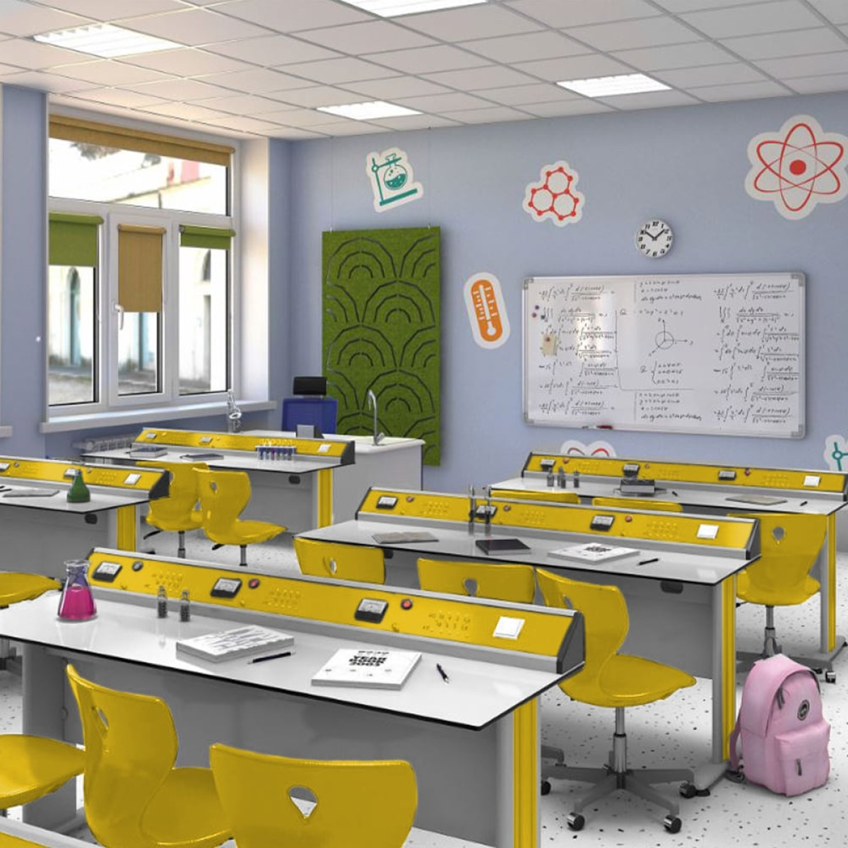 Бюро RFG Кабинет по физика Flat, над VII клас, за 24 ученика, Бял-жълтна ниска цена с бърза доставка - BestPC.BG