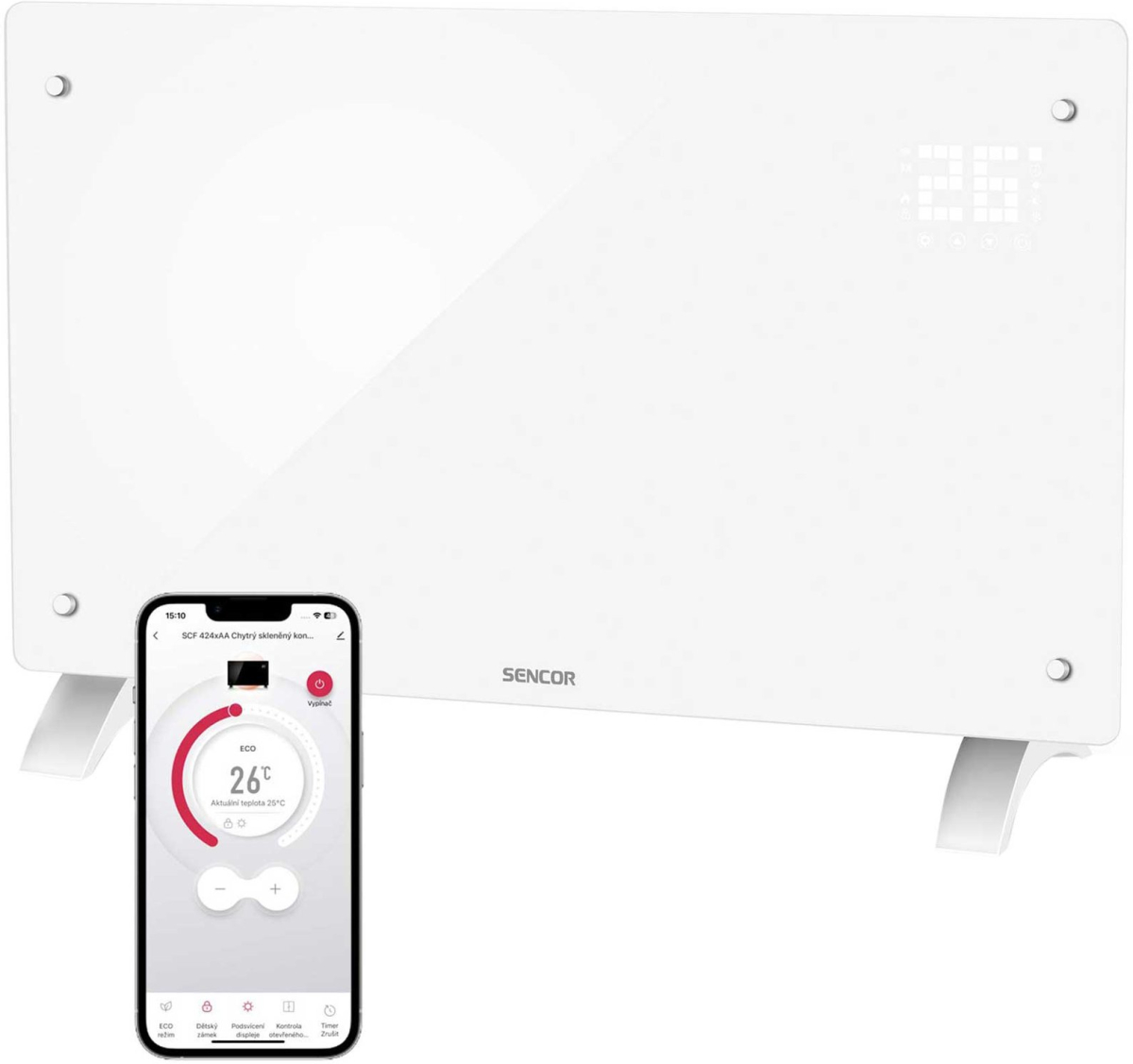 Конвектор Sencor SCF 4240WH, 2000W, 3 степени, Wi-Fi, Bluetooth, LCD, IP24, бялна ниска цена с бърза доставка - BestPC.BG