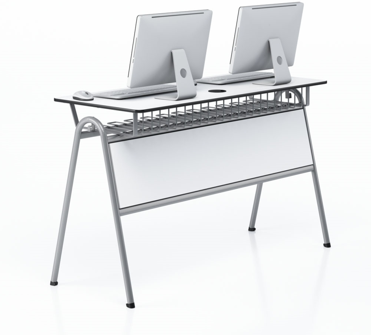 Бюро RFG Компютърна маса Letme, двойна, над VIII клас, 1450 х 500 х 750 мм, Бял плот, Сив метална ниска цена с бърза доставка - BestPC.BG