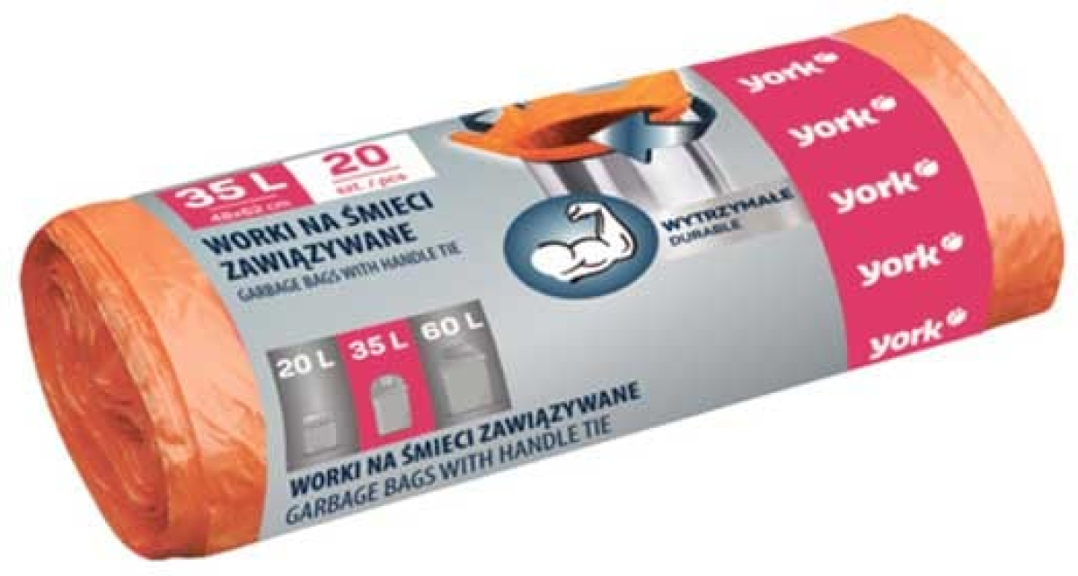 Почистващ продукт York Торби за смет, с връзка, оранжеви, 35 L, 20 брояна ниска цена с бърза доставка - BestPC.BG