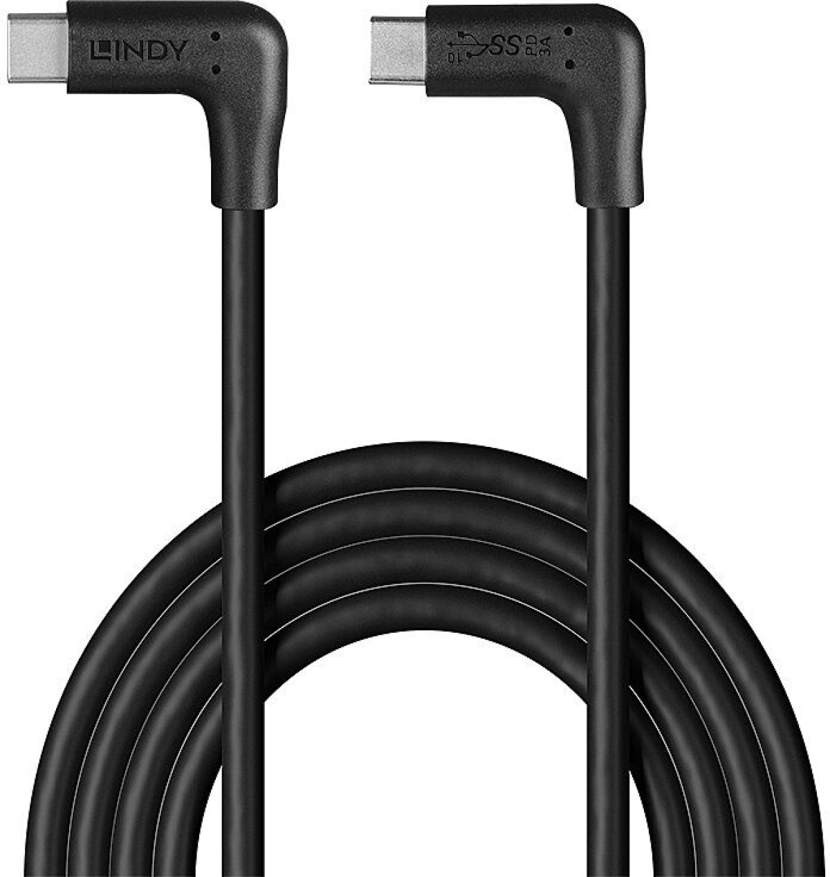 LINDY LNY-32023 :: Кабел USB 3.2, Type C, M-M, 90° десен към 90° десен, 10 Gbps, черен, 1.0 мна ниска цена с бърза доставка - BestPC.BG
