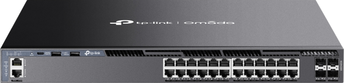 Комутатор/Суич TP-Link Omada SG6428X с 4 10G слота, 24-портов Gigabit Stackable L3 управляемна ниска цена с бърза доставка - BestPC.BG