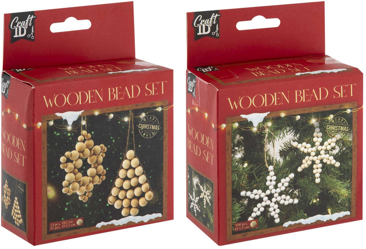 Craft ID Комплект мъниста за коледна украса, дървени, асорти, опаковка 48на ниска цена с бърза доставка - BestPC.BG