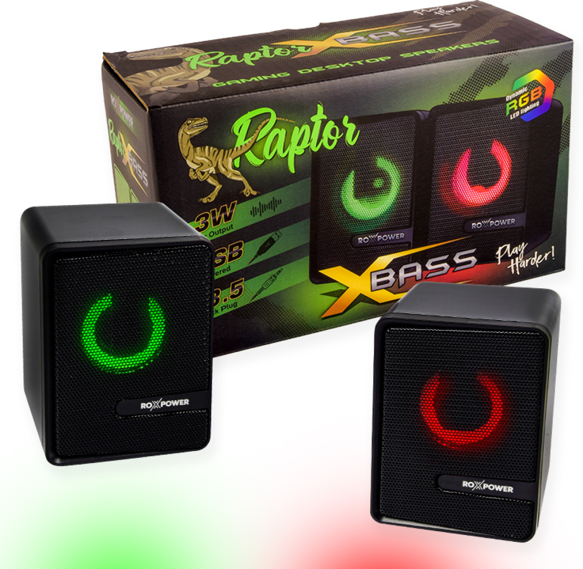 Колонки Гейминг аудио колони 2.0 ROXPOWER RAPTOR X-BASS с пасивна бас мембранана ниска цена с бърза доставка - BestPC.BG