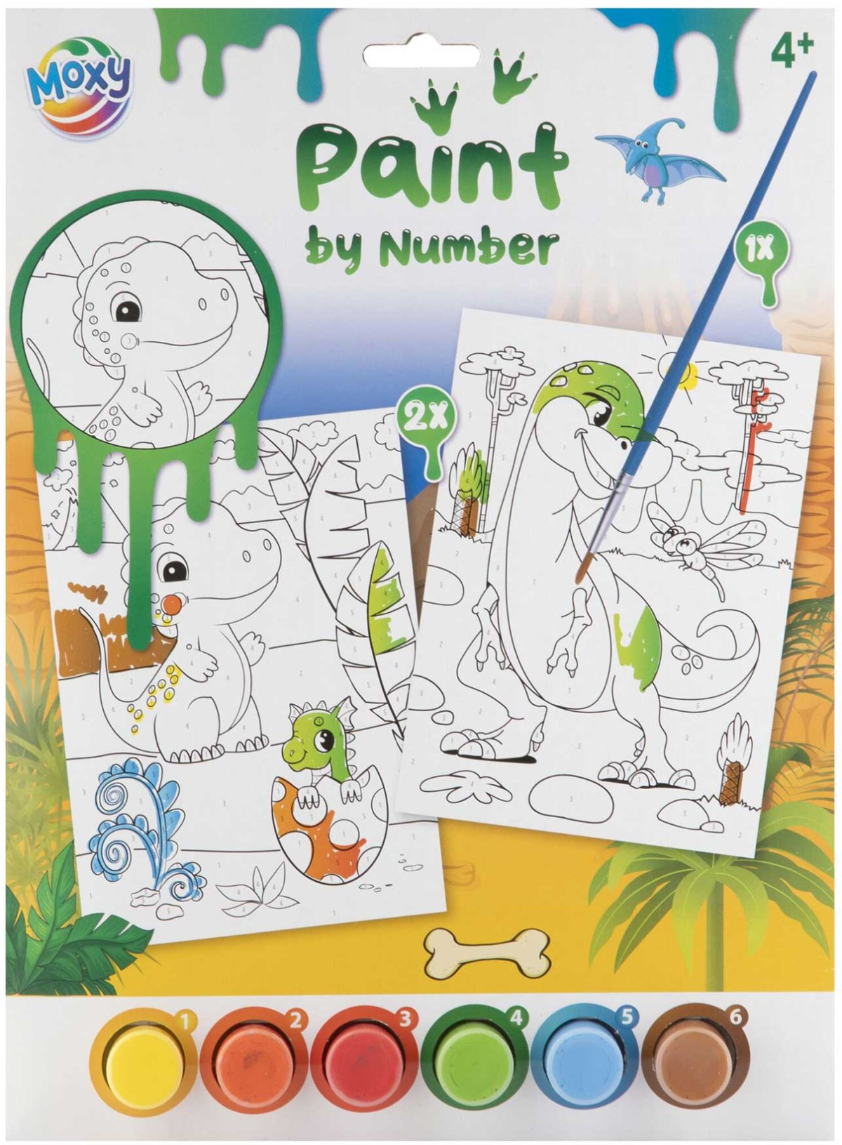 Moxy Рисуване по номера Динозавър, 2xA4, с четка и 6 боина ниска цена с бърза доставка - BestPC.BG