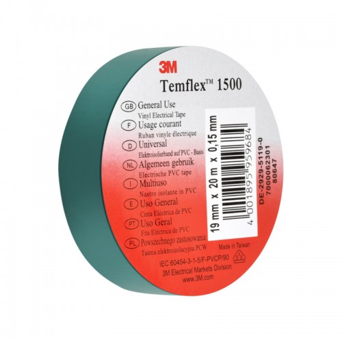 Изолационна лента 3M - 1500, 20м/19мм/0,15мм зеленна ниска цена с бърза доставка - BestPC.BG
