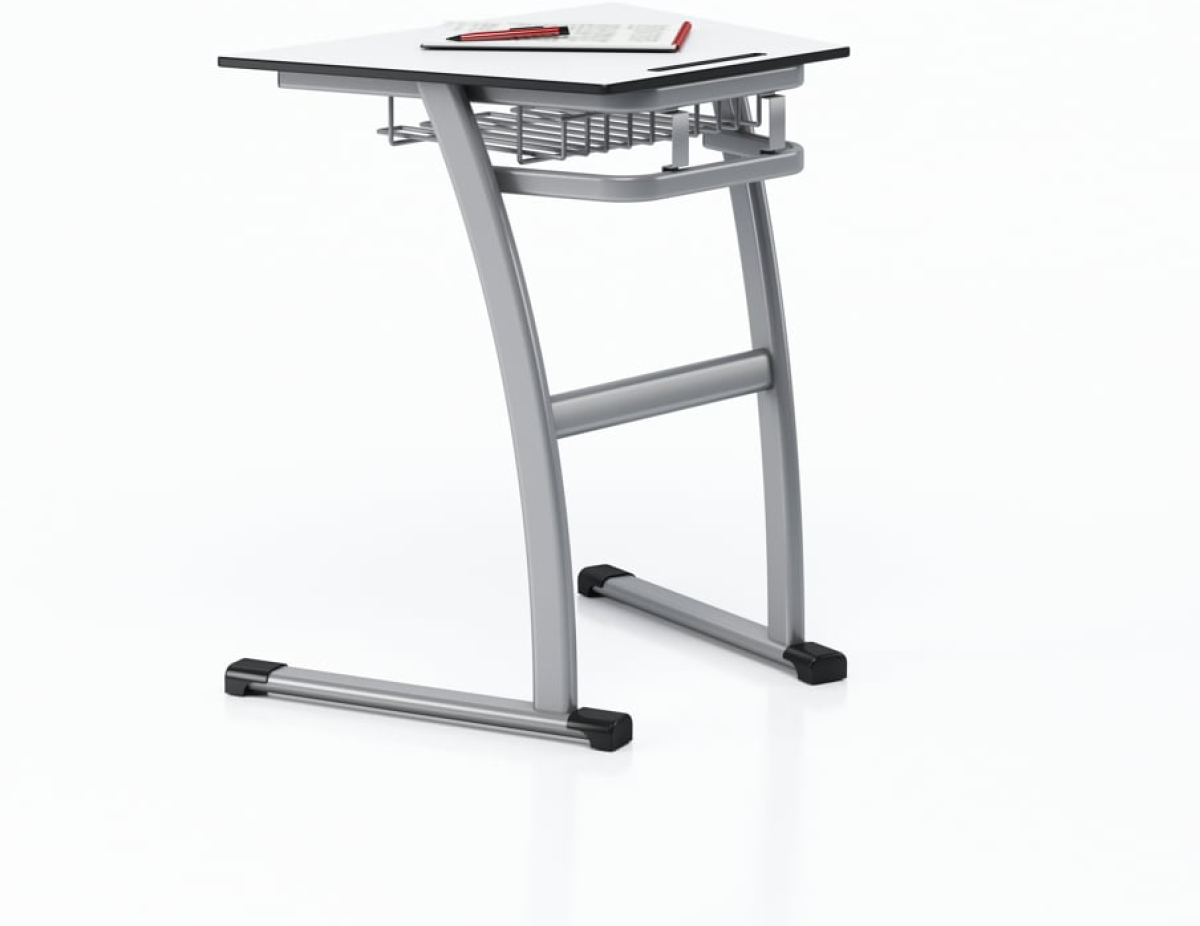 Бюро Ученически чин RFG Fila, единичен, тип трапец, 700 х 500 х 750 mm, бял HPL плот, сив метална ниска цена с бърза доставка - BestPC.BG