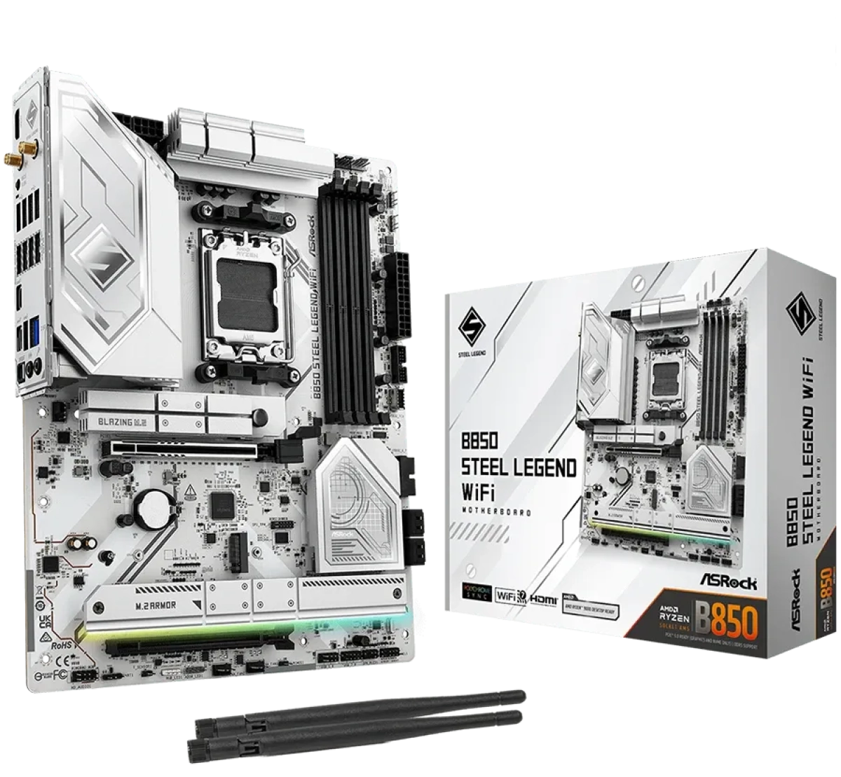 Дънна платка ASROCK MB Desktop B850 STEEL LEGEND WIFI, AM5, 4x DDR5, 1x PCIe 5.0 x16, 2x Wi-Fi 7, 1x HDMI, ATXна ниска цена с бърза доставка - BestPC.BG