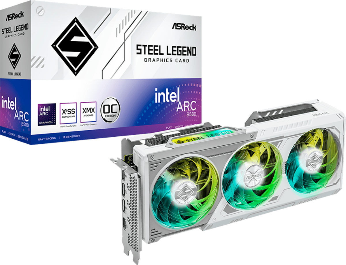 Видеокарта ASROCK Intel Arc B580 Steel Legend OC 12GB GDDR6 192-bit HDMI 3x DPна ниска цена с бърза доставка - BestPC.BG