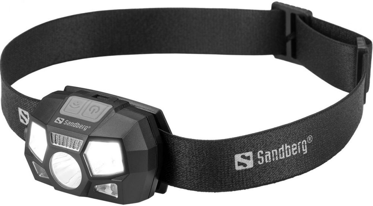 Продукт Sandberg SNB-421-10, Челник Headlamp 5-in-1 Recharge Sensor, 900 mAh, IR LED, USB-C, 100 метра, черенна ниска цена с бърза доставка - BestPC.BG