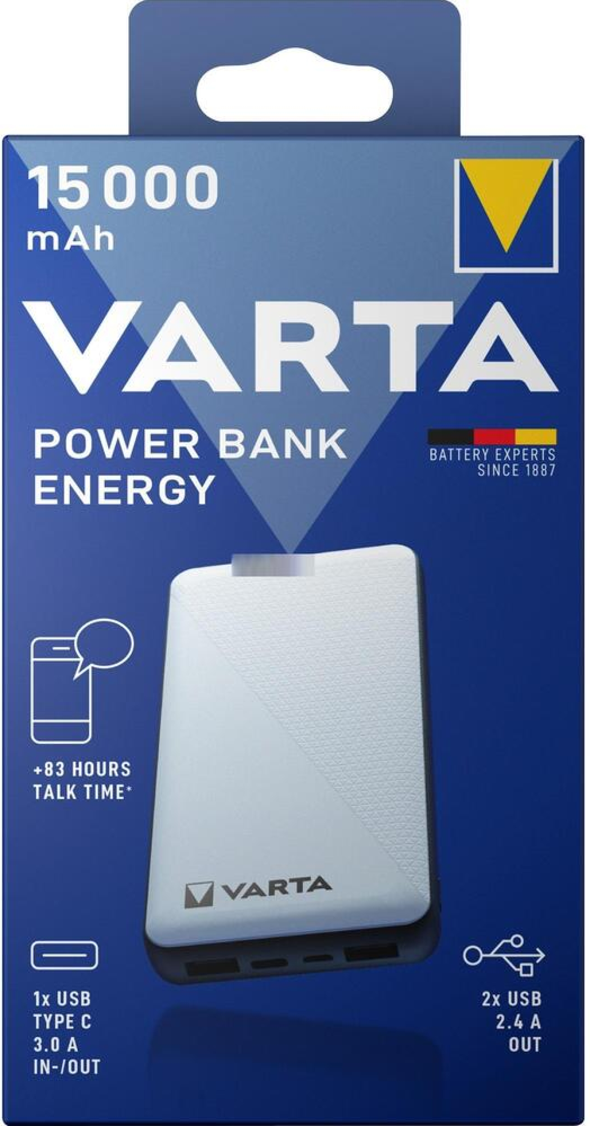 Външна батерия ПРЕНОСИМА БАТЕРИЯ VARTA POWERBANK ENERGY 15000mAhна ниска цена с бърза доставка - BestPC.BG