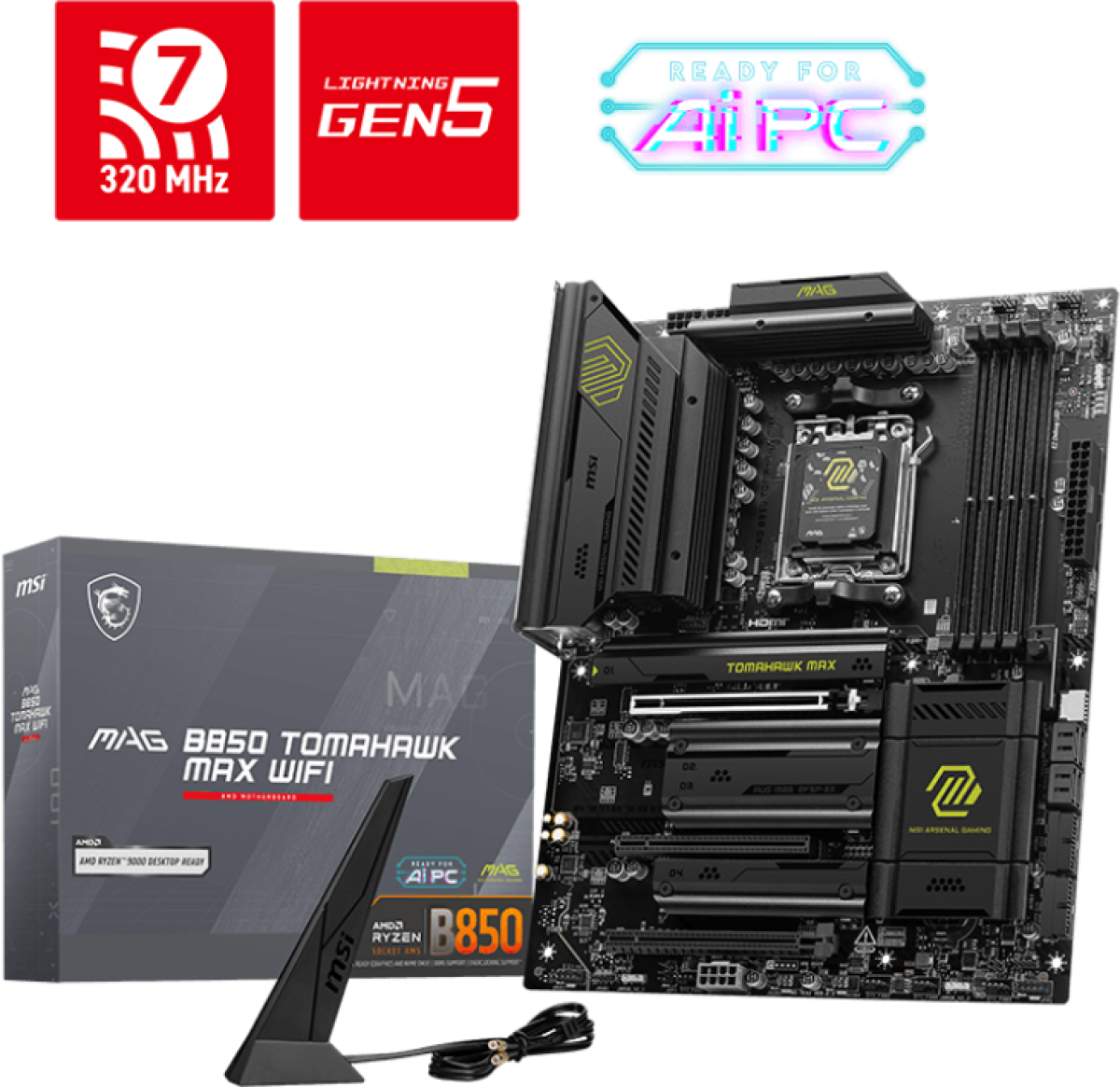 Дънна платка MSI MAG B850 TOMAHAWK MAX WIFI, AM5, 4х DDR5, 5000 Mb/s, WiFi 7, ВТ 5.4, HDMI, ATXна ниска цена с бърза доставка - BestPC.BG