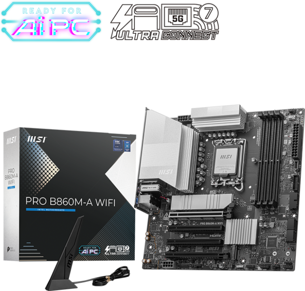 Дънна платка MSI PRO B860M-A WIFI, LGA1851, 4x DDR5, 5000 Mb/s, 802.11be, BT 5.4, HDMI, DP, Micro ATXна ниска цена с бърза доставка - BestPC.BG